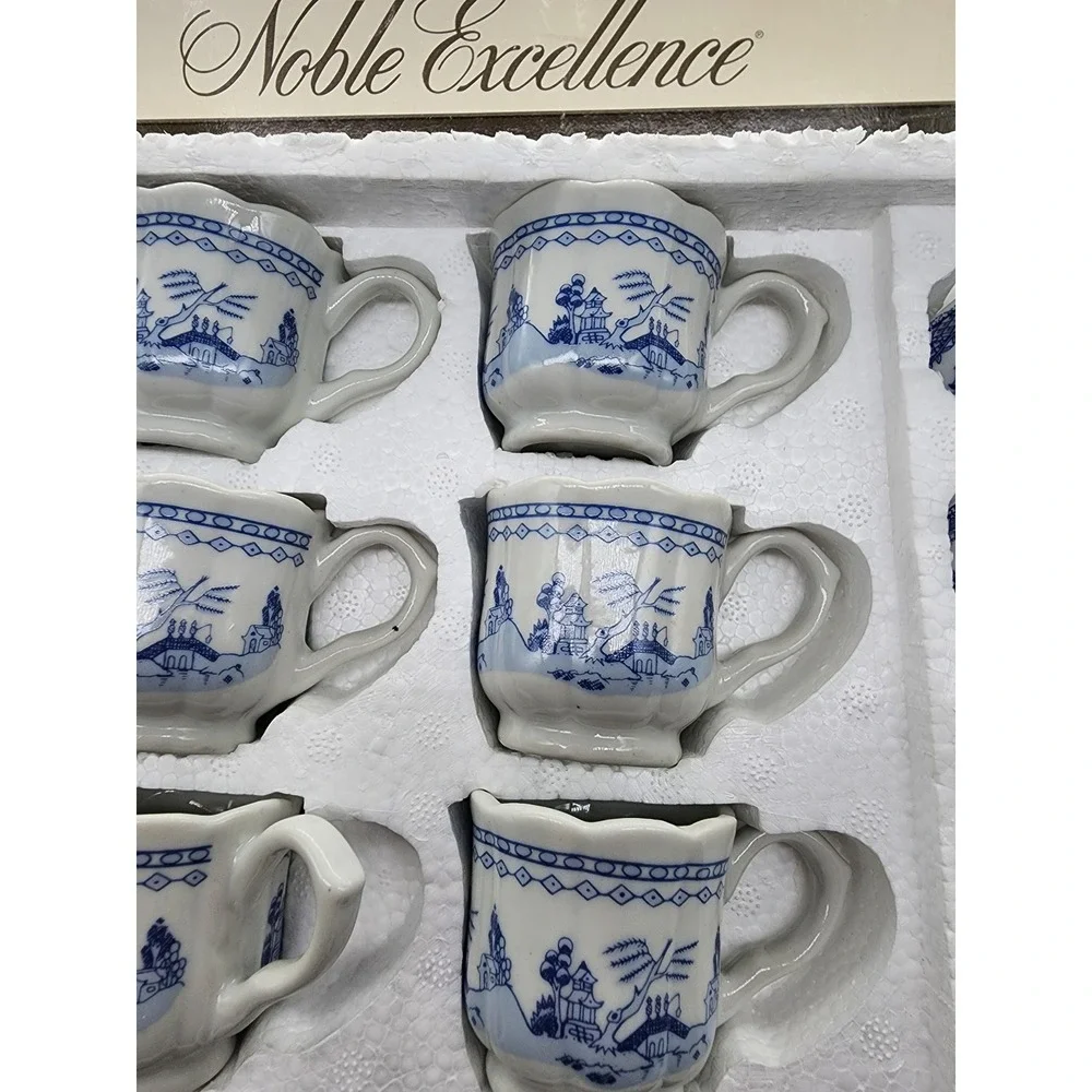 Noble Excellence Blue Willow Mini Tea Set 45 Piece Ceramic Child Tea Party Boxed